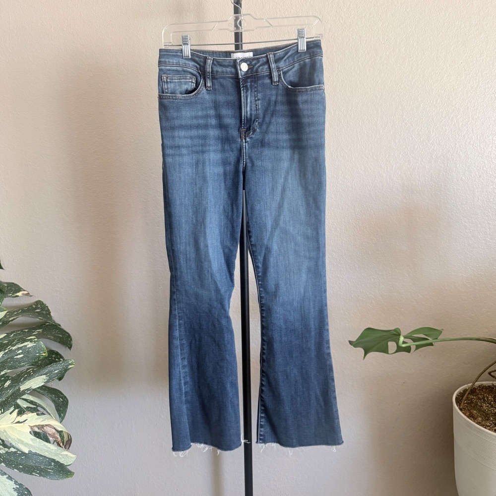 FRAME Le Crop Mini Boot Jeans Blue High Rise Raw Hem Denim Size 28